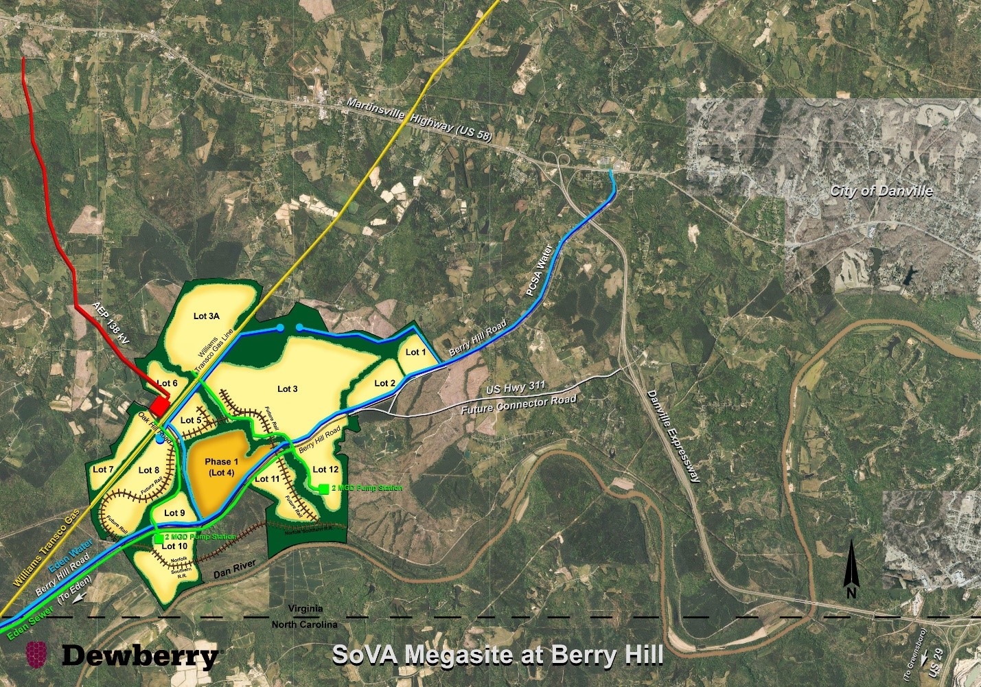 The 3,528 acre Southern Virginia Megasite at Berry Hill is attractive to large original equipment manufacturing (OEM) operations and other large advanced industrial users in part because of the many transporation options it offers.