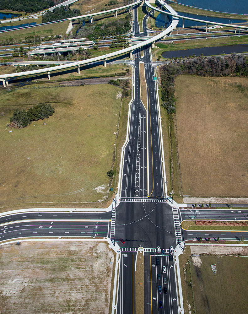 The new roadway design eases bottlenecking during peak traffic periods that was once caused by airport traffic being forced through two major access roads.