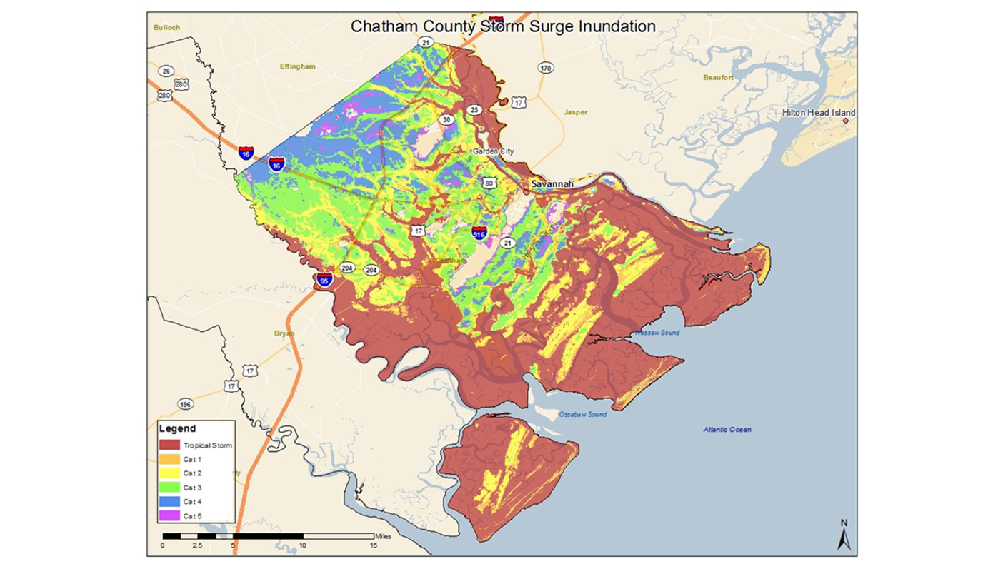 This graphic shows Chatham County’s storm surge potential based on the severity of the storm or hurricane. 