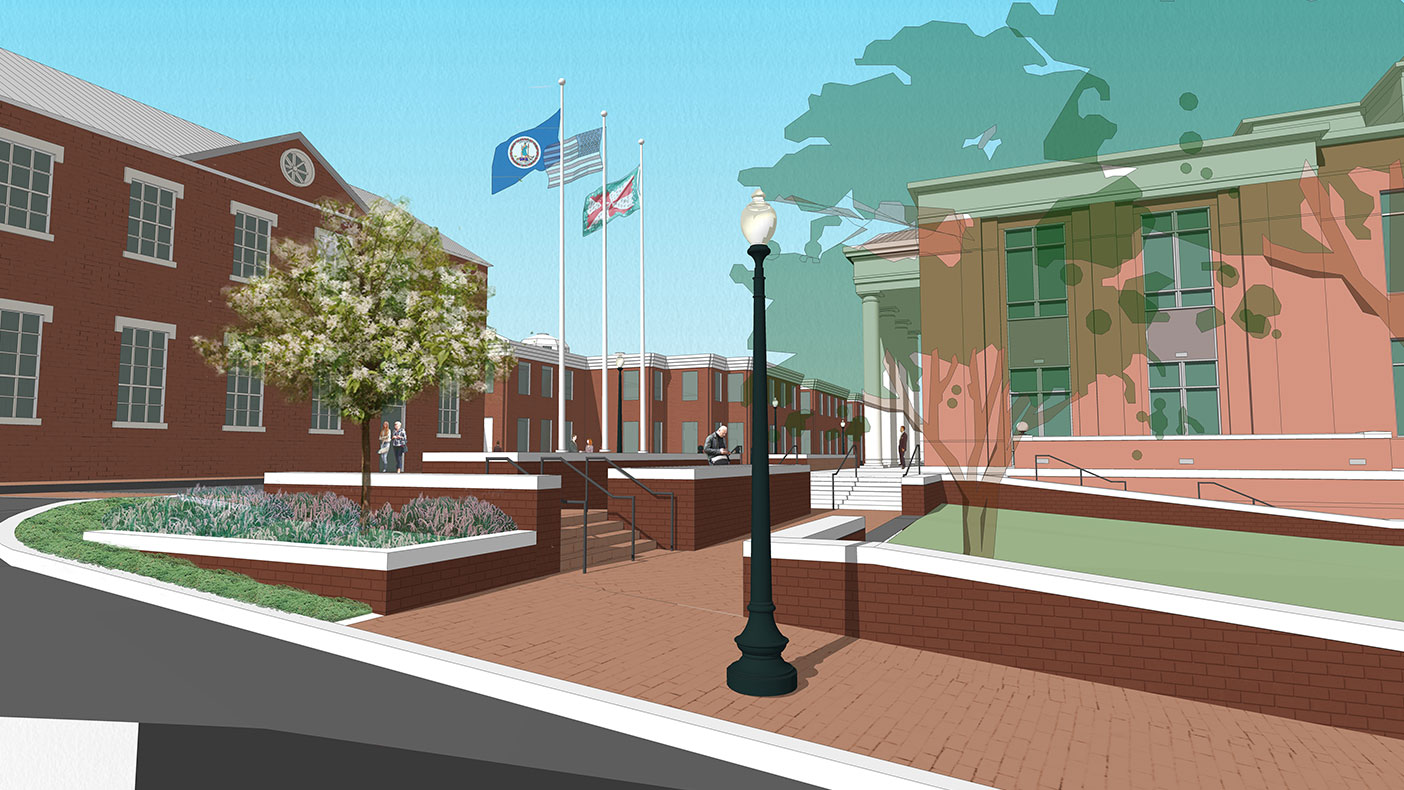 This rendering shows improvements to the new courthouse public area. 