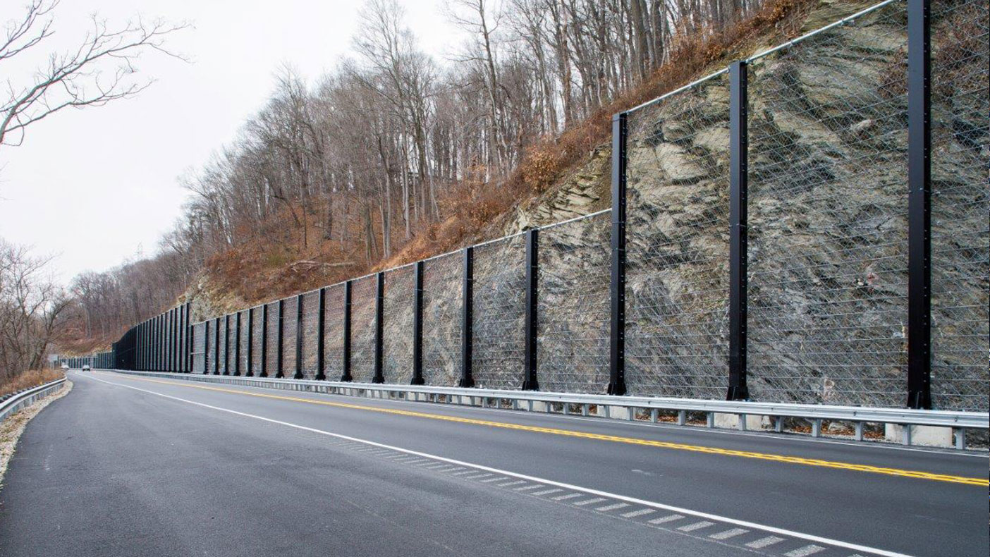 The U.S. Route 46 Rockfall Protection Fence, the first of its kind in design and scale, will improve public safety by preventing rockfall onto U.S. Route 46. 