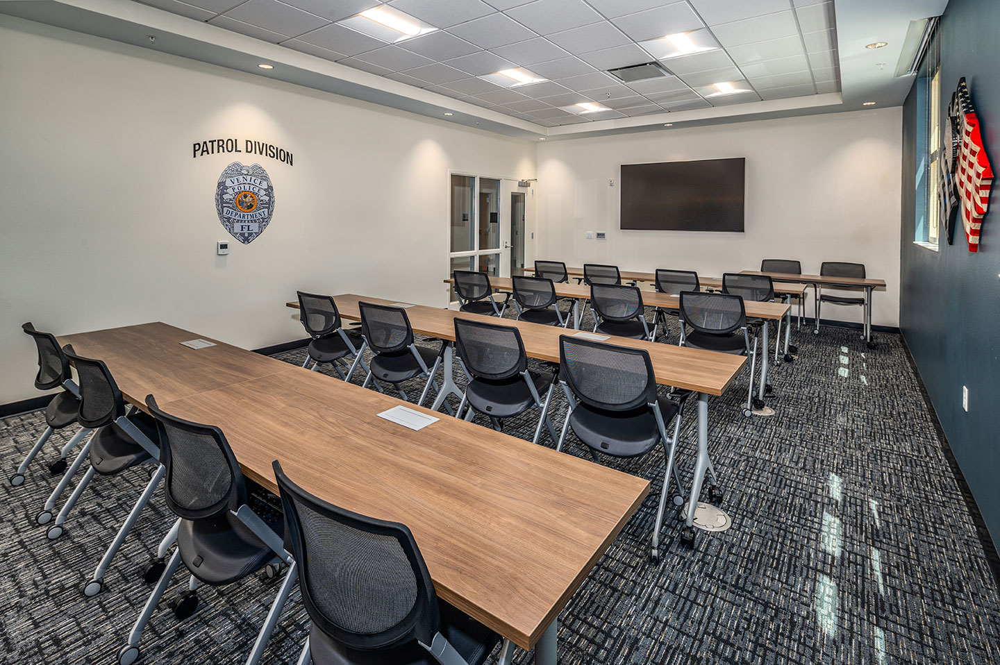 The facility features multipurpose rooms and a media room.