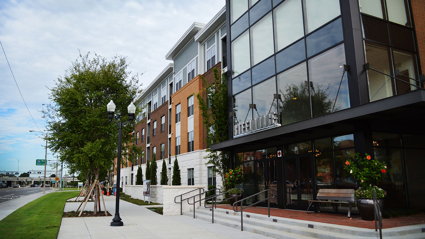 This urban infill project is located a quarter-mile from the SunRail commuter train’s Central Station and easy pedestrian and bicycle access to work, shopping and civic functions.