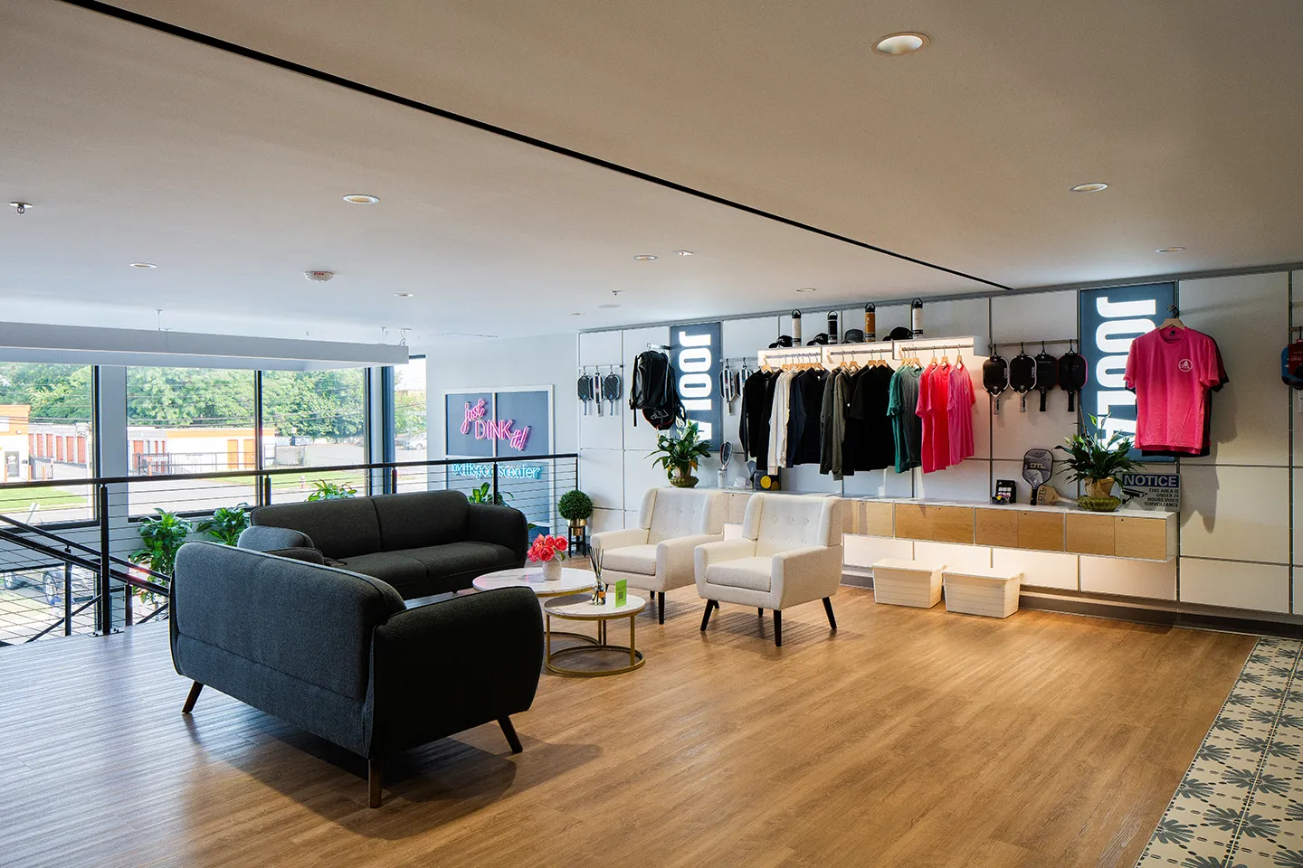 The pro shop offers a variety of sports equipment and attire.