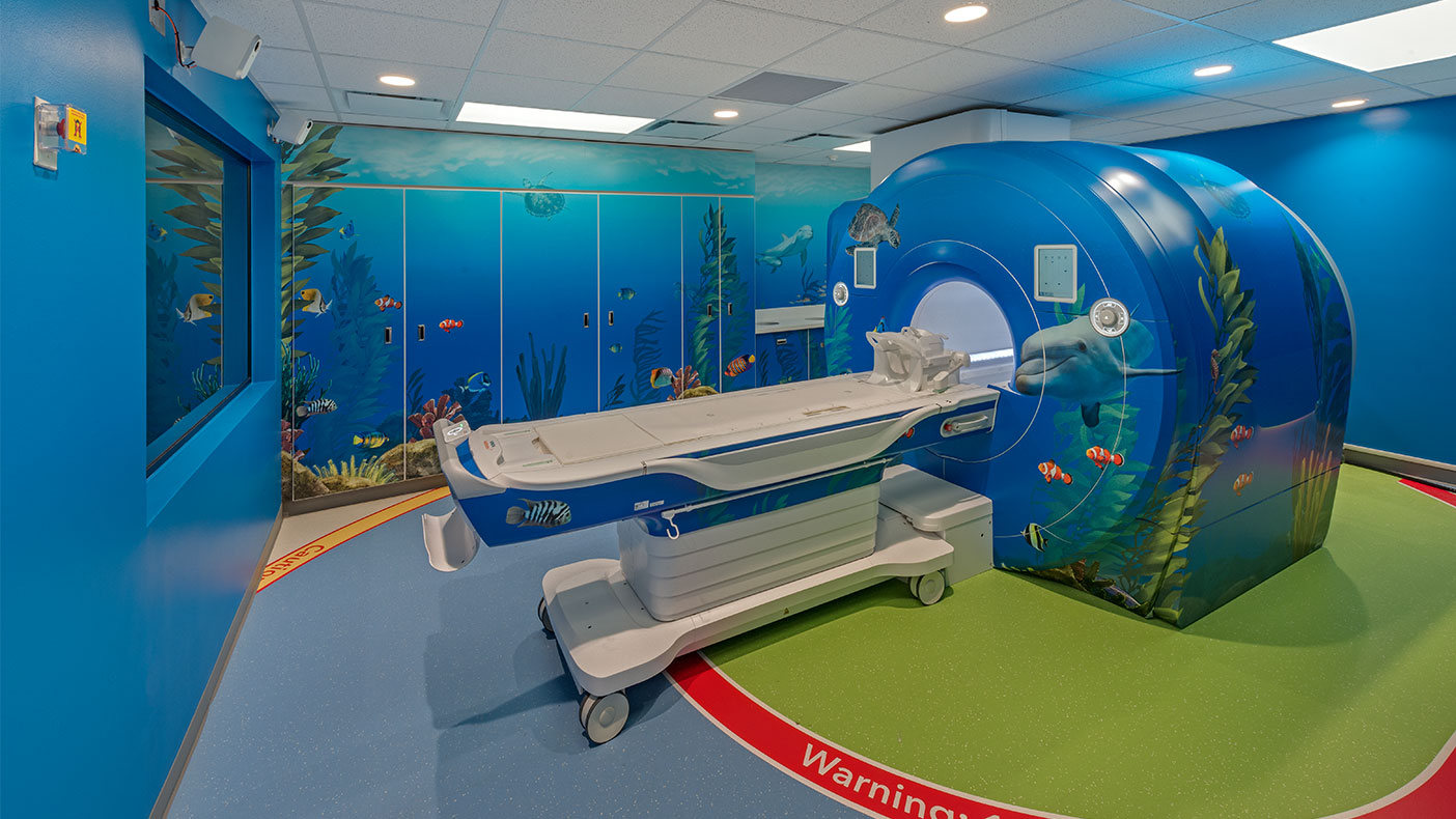 The new MRI suite incorporates an underwater theme used in this wing of the hospital to help keep the children entertained and distracted during their visit.